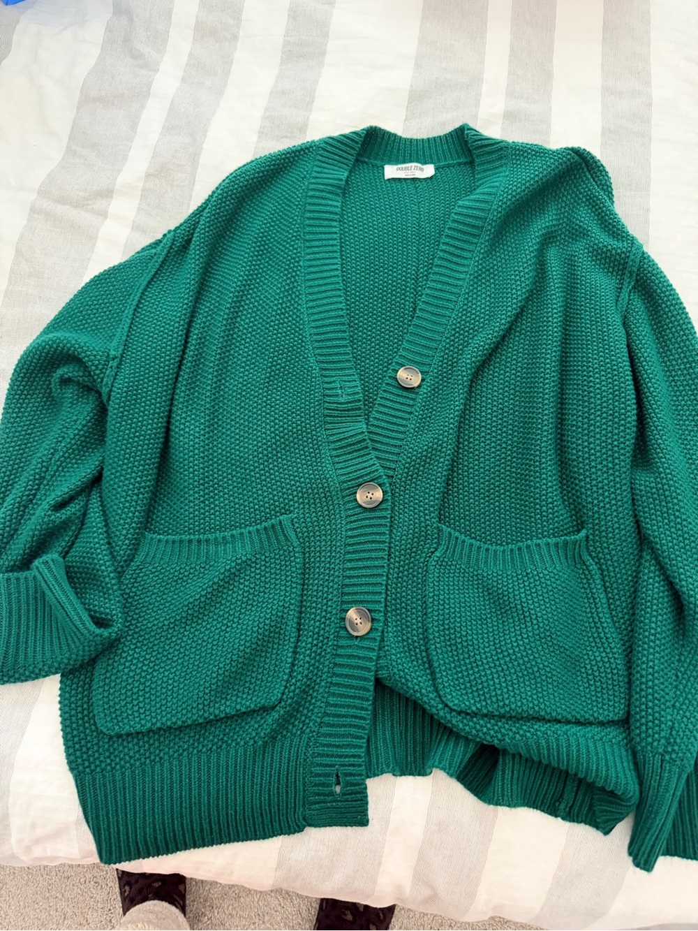 Double Zero Teal Green Chunky Knit Button-Front Cardigan